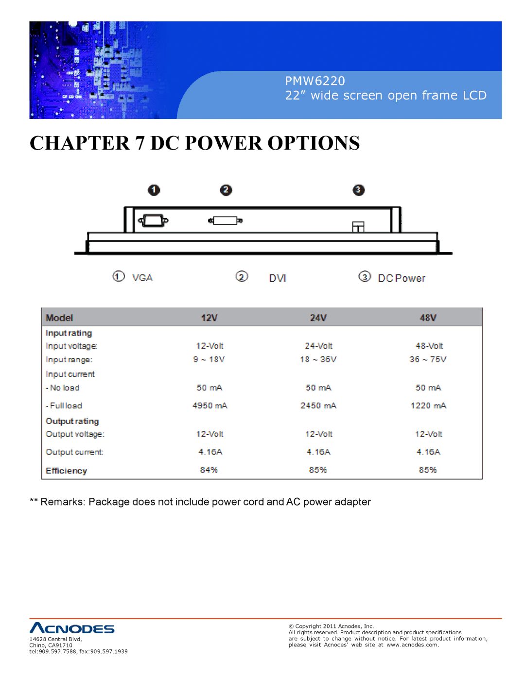 Acnodes PMW6220 user manual DC Power Options 