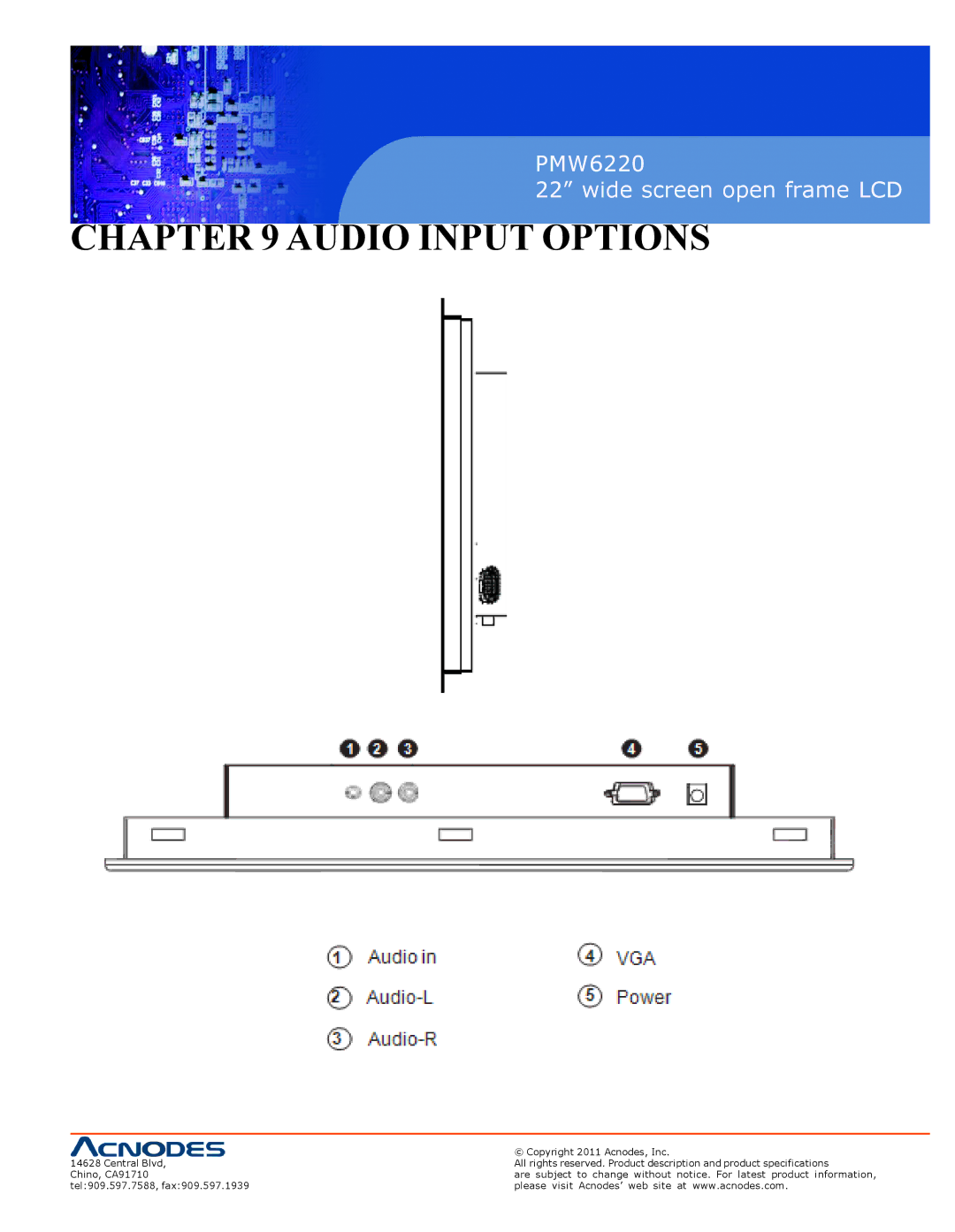 Acnodes PMW6220 user manual Audio Input Options 