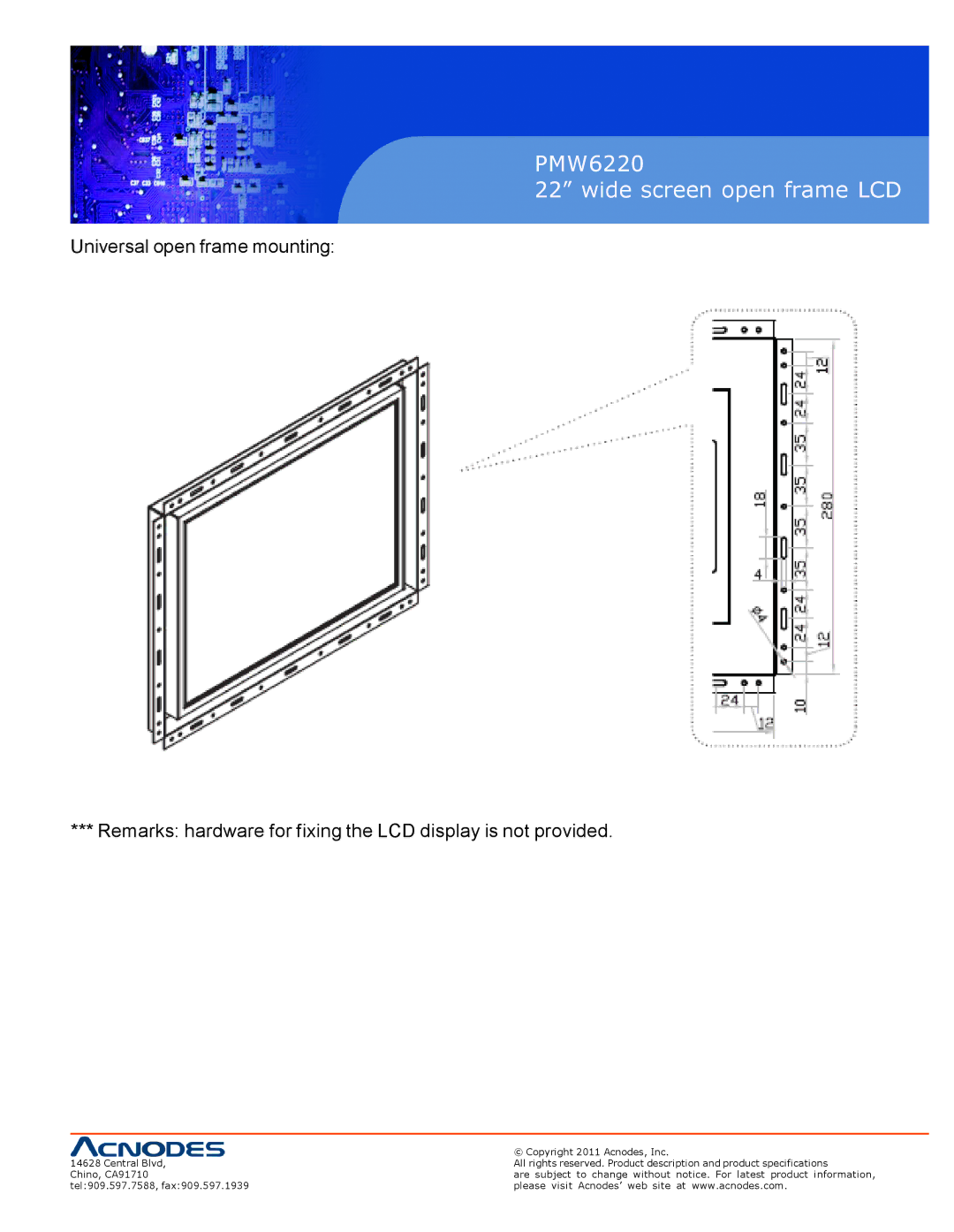 Acnodes user manual PMW6220 Wide screen open frame LCD 