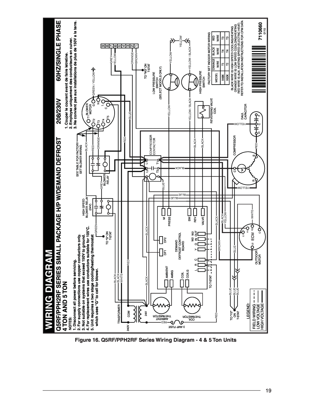 Acnodes Q5RF SERIES user manual ¢711066#¤, Wiring Diagram, 208/230V, TON AND 5 TON, 60HZ/SINGLE PHASE, 7110660 