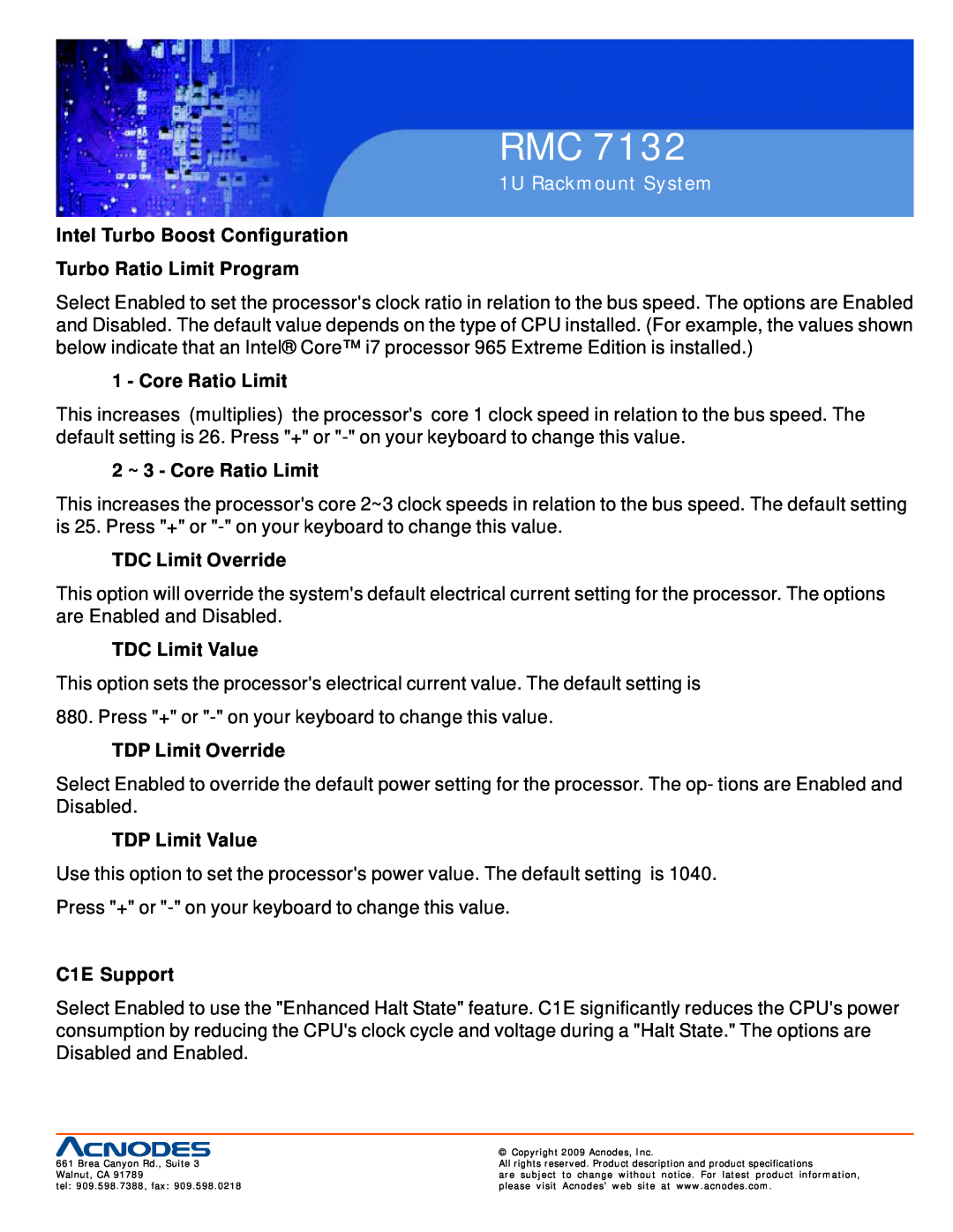 Acnodes RMC 7132 Intel Turbo Boost Configuration Turbo Ratio Limit Program, 2 ~ 3 - Core Ratio Limit, TDC Limit Value 