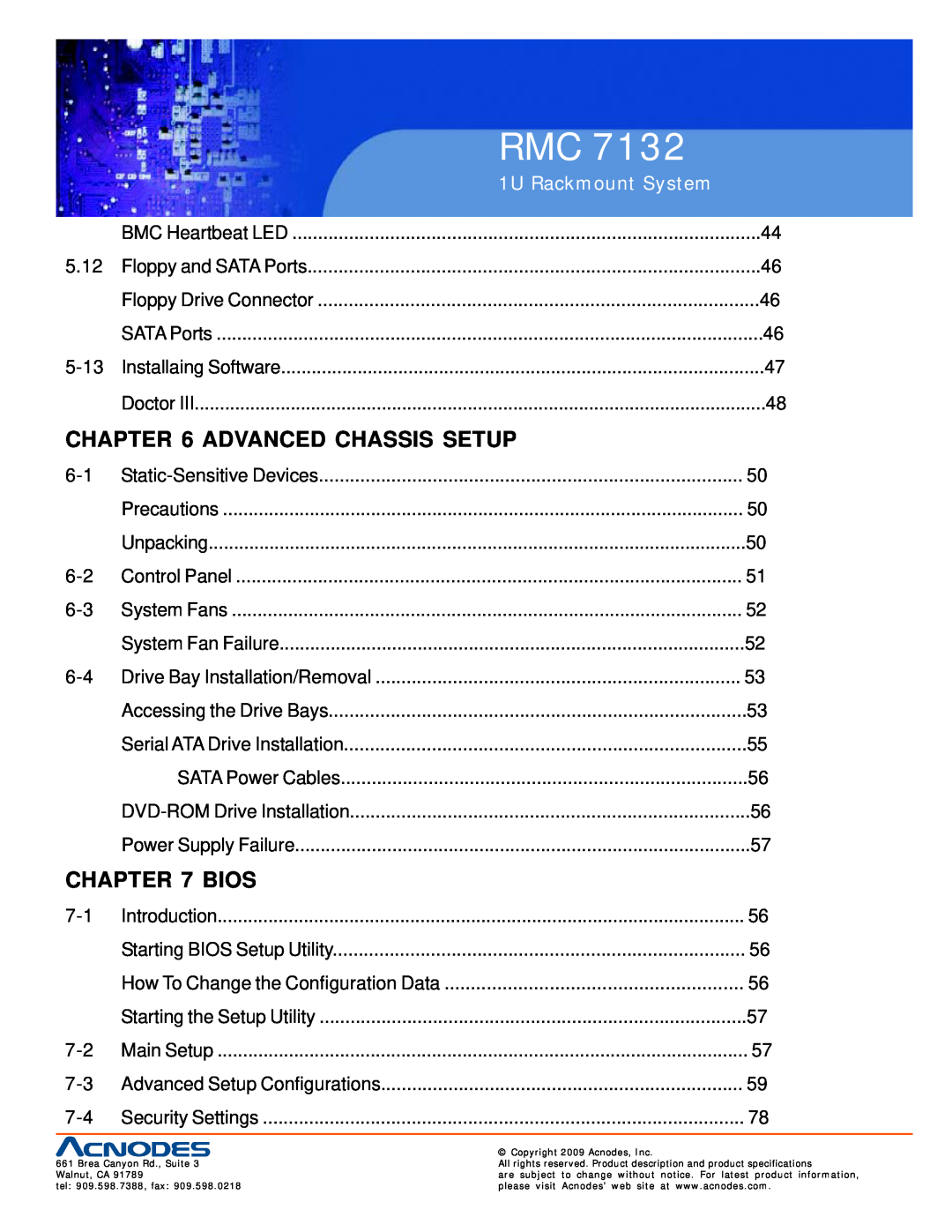 Acnodes RMC 7132 user manual Advanced Chassis Setup, Bios, 1U Rackmount System 