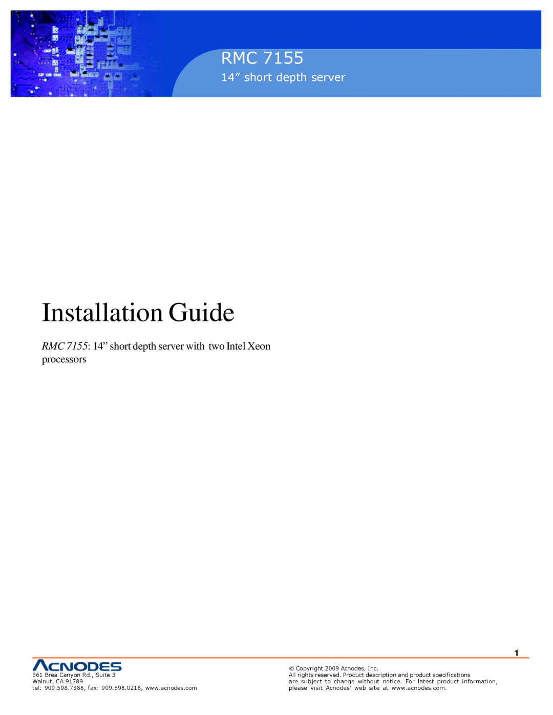 Acnodes PC 5150, RMC 7155 specifications Installation Guide 