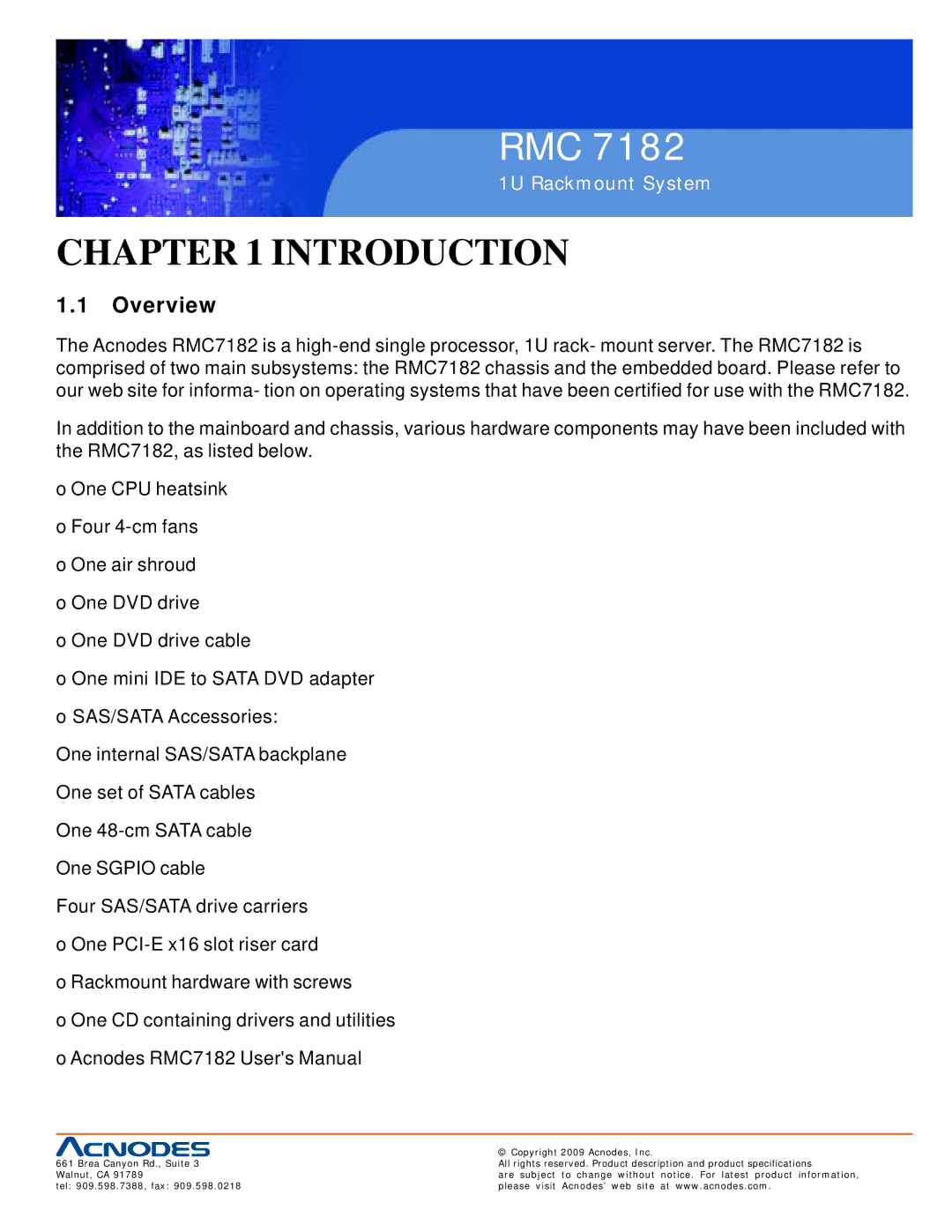 Acnodes RMC 7182 user manual Introduction, Overview 