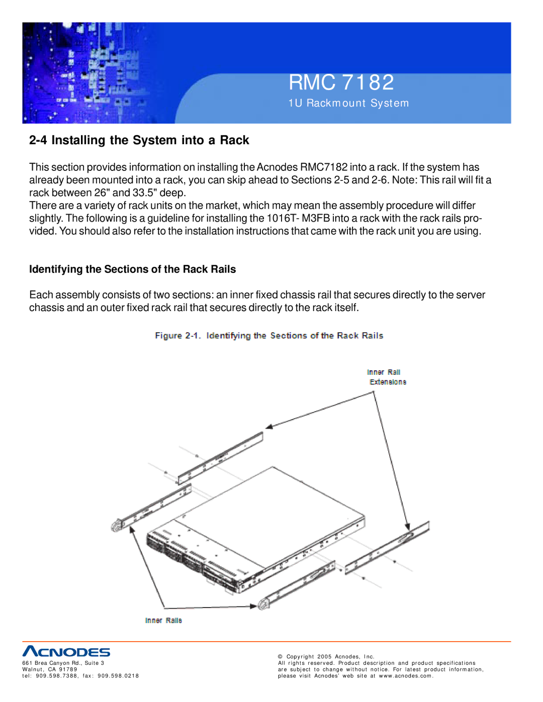 Acnodes RMC 7182 user manual Installing the System into a Rack, Identifying the Sections of the Rack Rails 