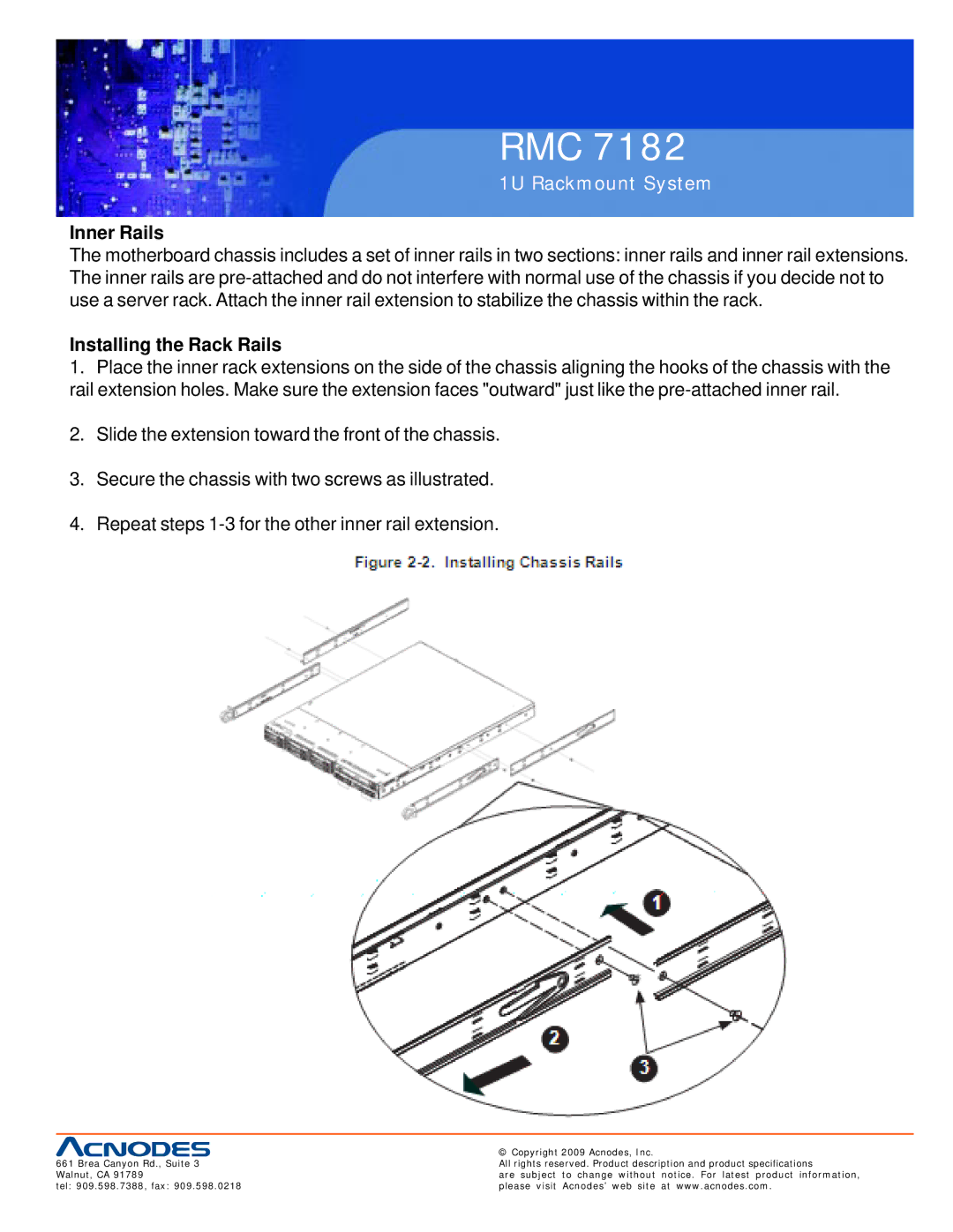 Acnodes RMC 7182 user manual Inner Rails, Installing the Rack Rails 