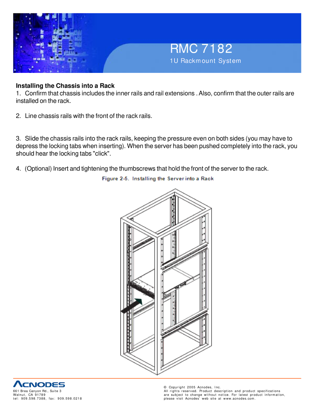 Acnodes RMC 7182 user manual Installing the Chassis into a Rack 