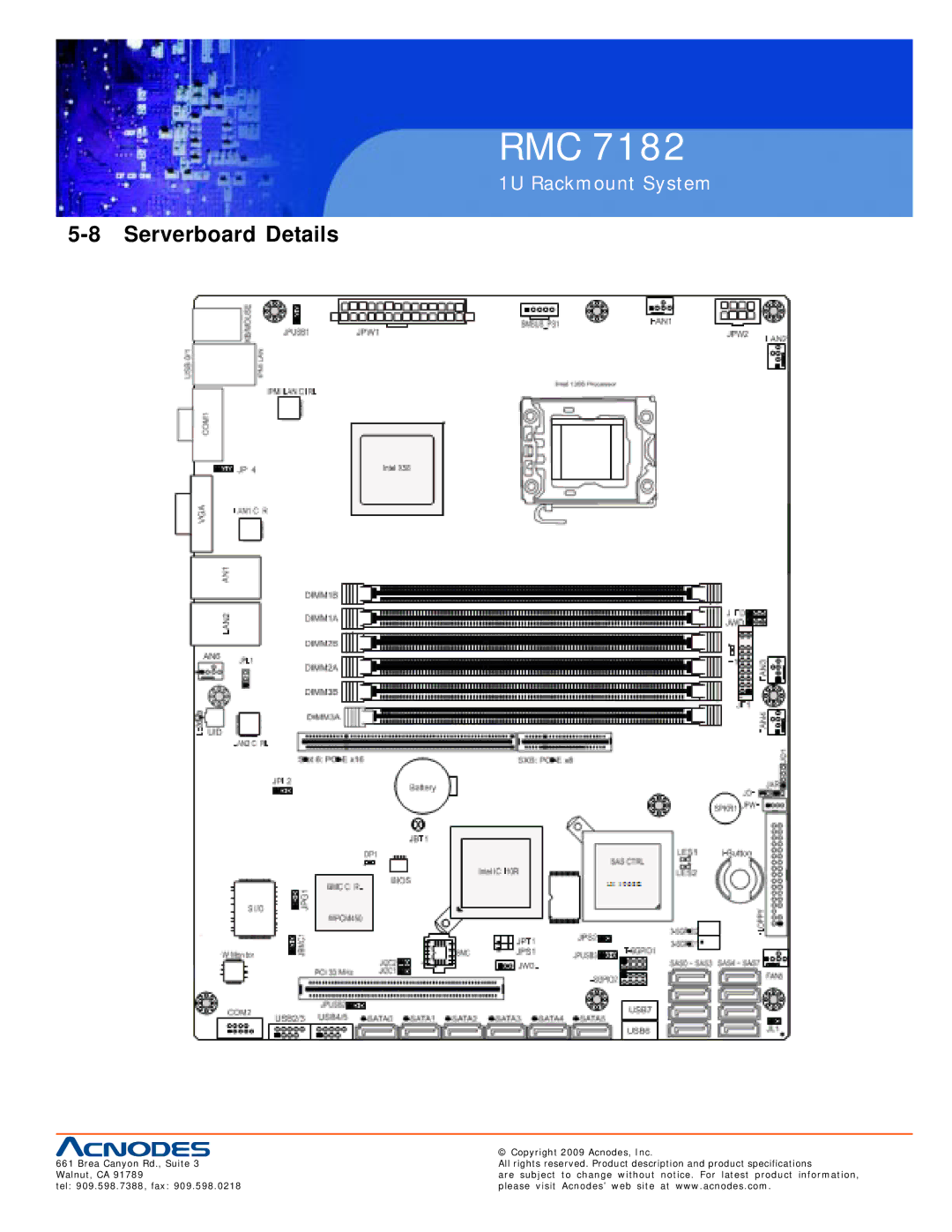 Acnodes RMC 7182 user manual Serverboard Details 