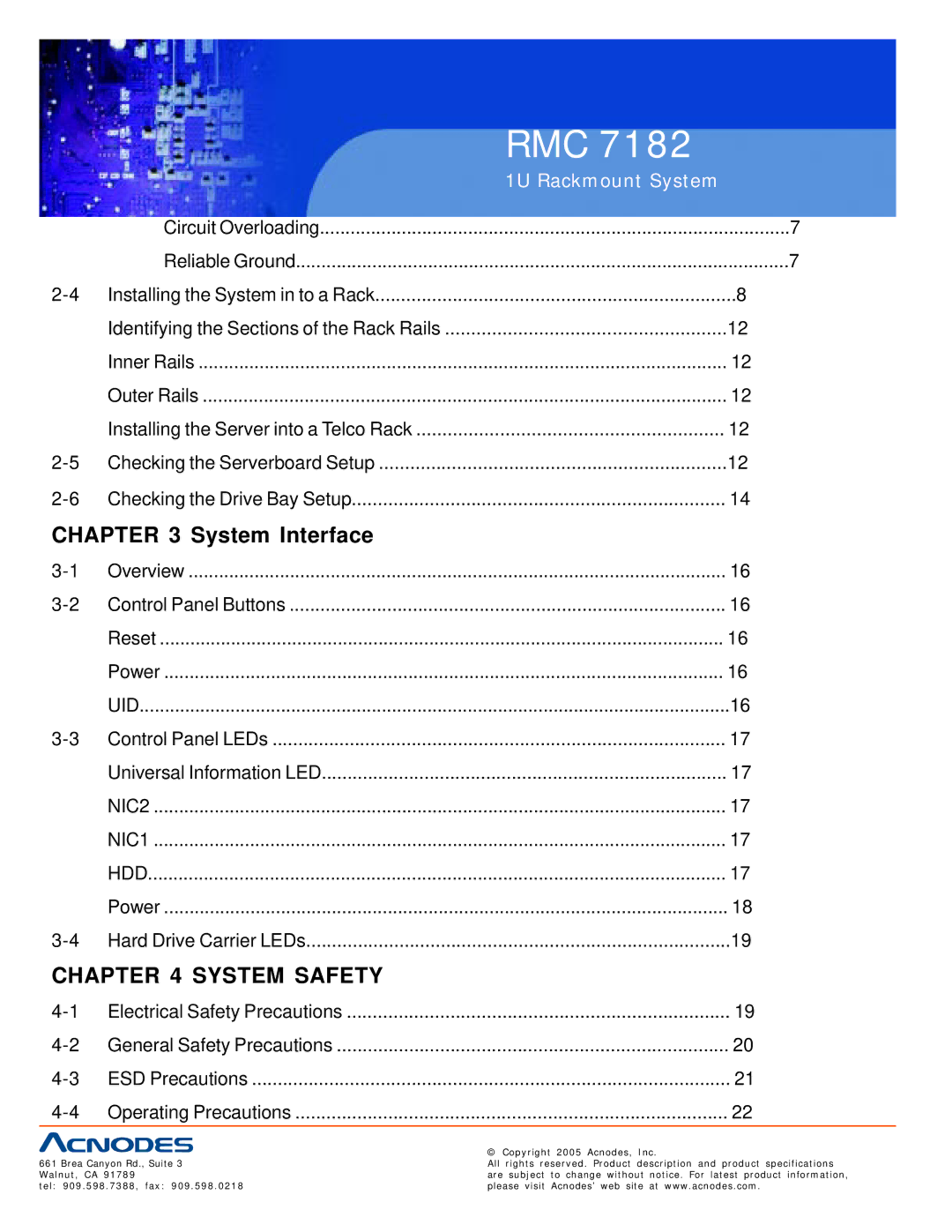 Acnodes RMC 7182 user manual System Interface, Installing the System in to a Rack 