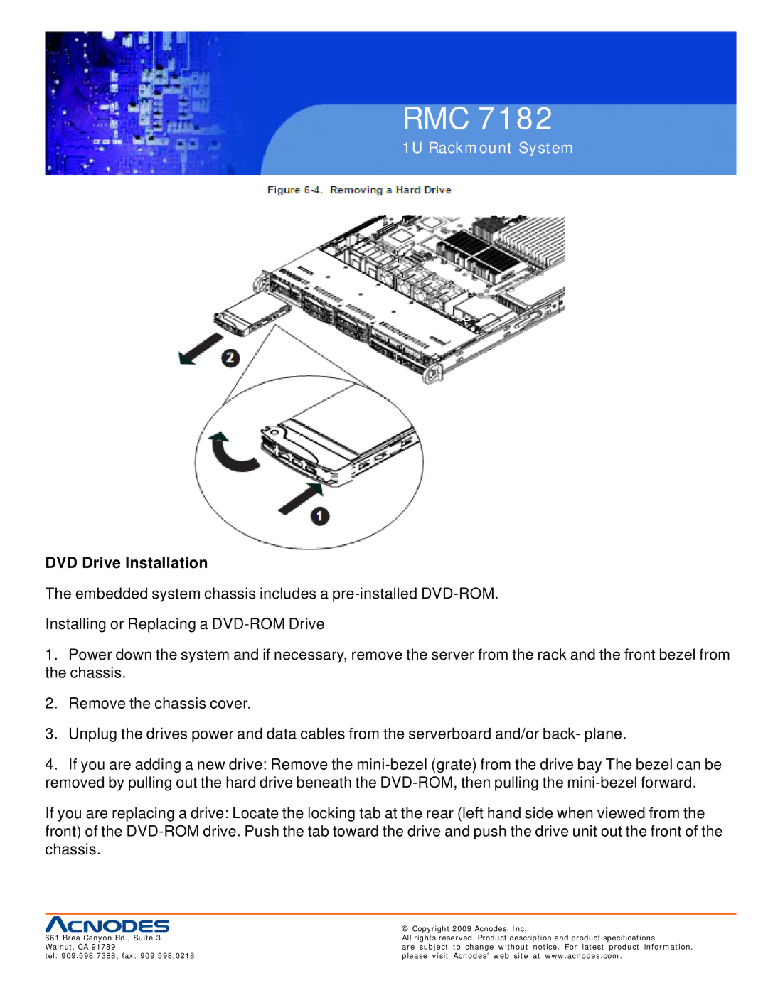 Acnodes RMC 7182 user manual DVD Drive Installation 