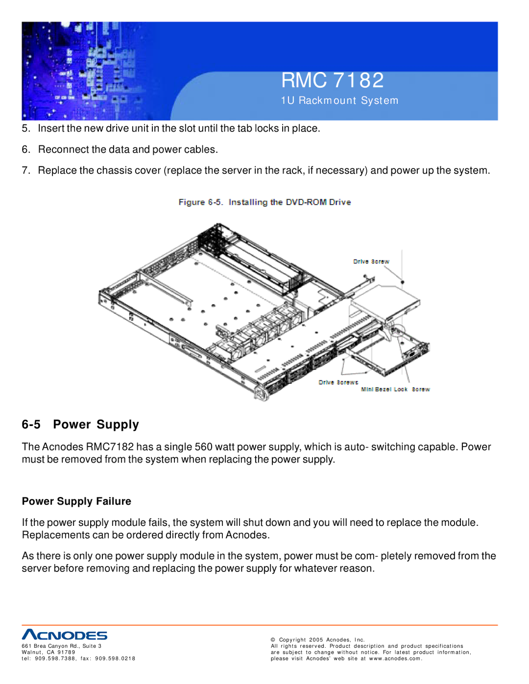 Acnodes RMC 7182 user manual Power Supply Failure 