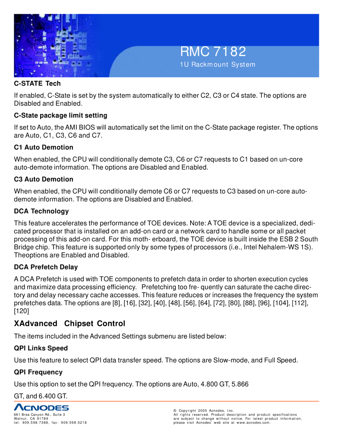 Acnodes RMC 7182 user manual XAdvanced Chipset Control 