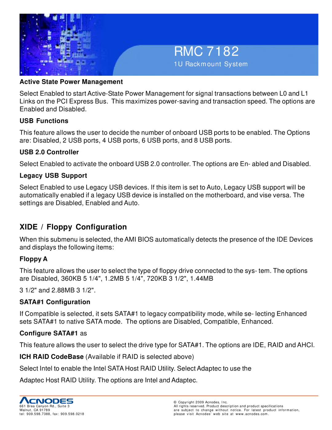 Acnodes RMC 7182 user manual Xide / Floppy Configuration 