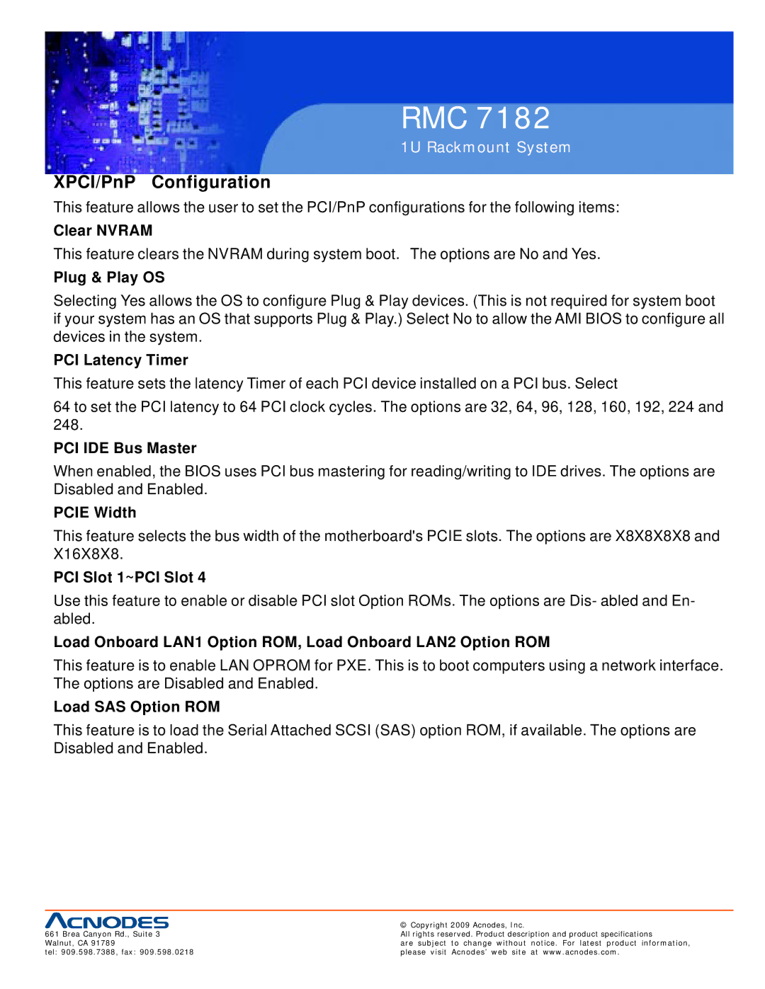 Acnodes RMC 7182 user manual XPCI/PnP Configuration 