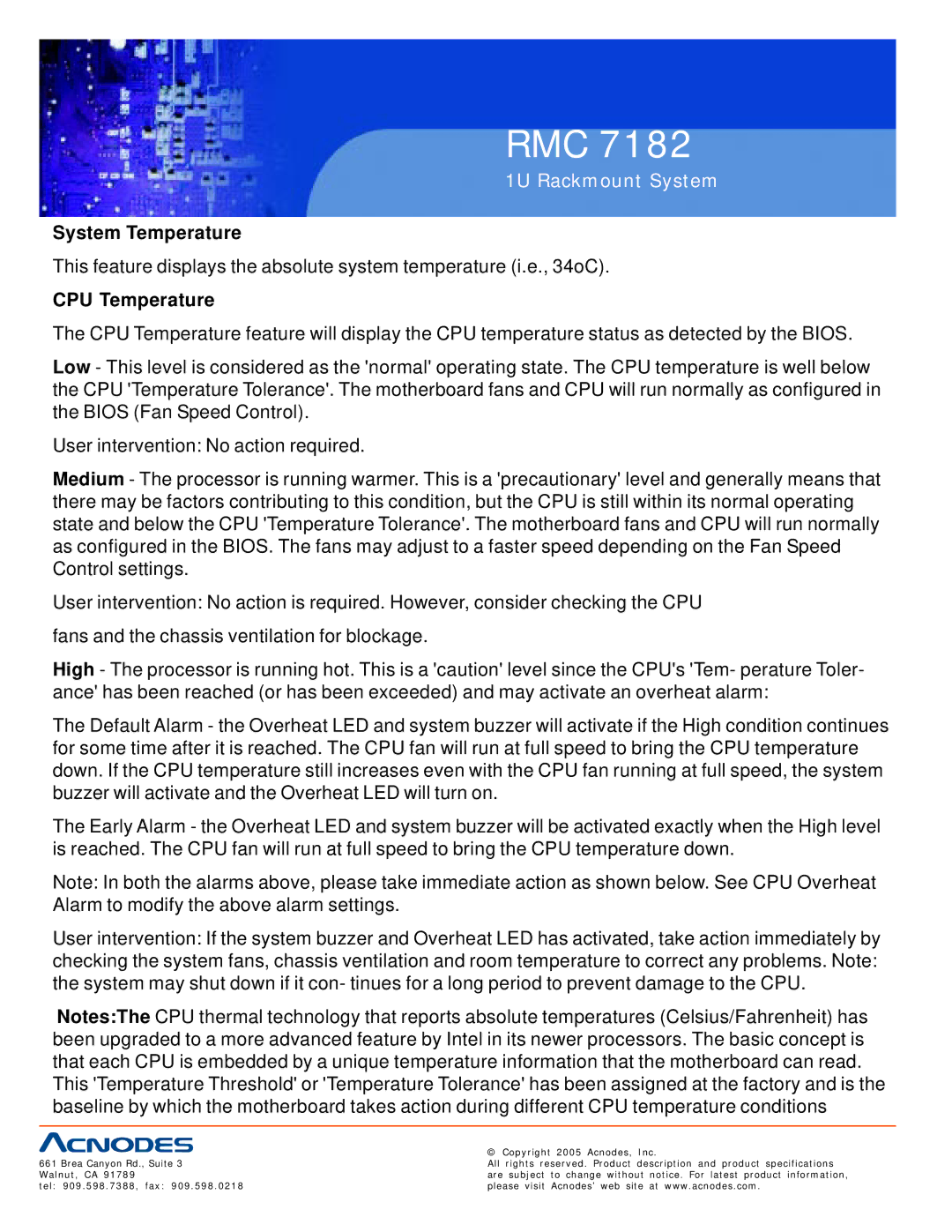 Acnodes RMC 7182 user manual System Temperature, CPU Temperature 