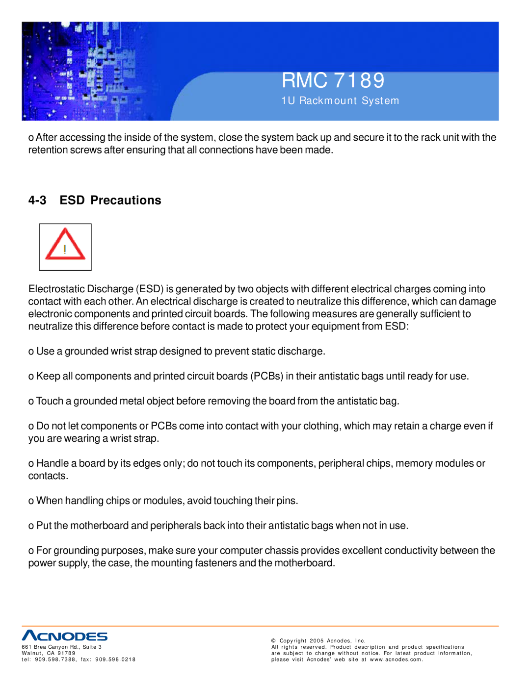 Acnodes RMC 7189 user manual ESD Precautions 