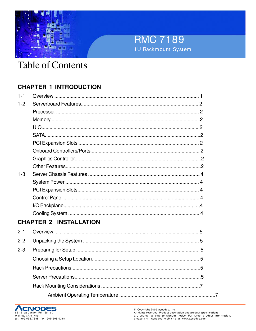 Acnodes RMC 7189 user manual Table of Contents 