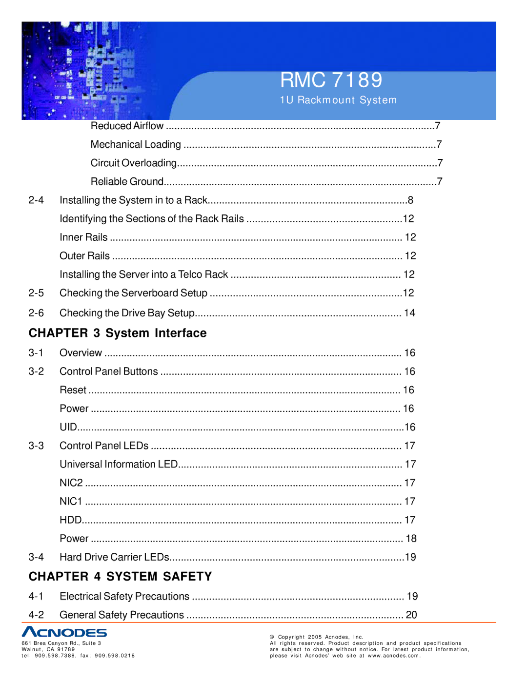 Acnodes RMC 7189 user manual System Interface, Installing the System in to a Rack 