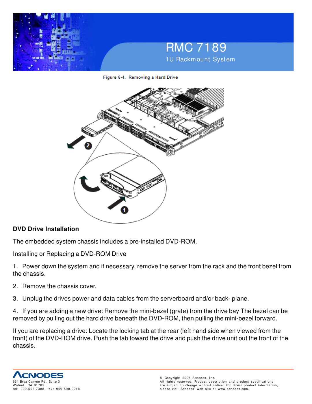 Acnodes RMC 7189 user manual DVD Drive Installation 