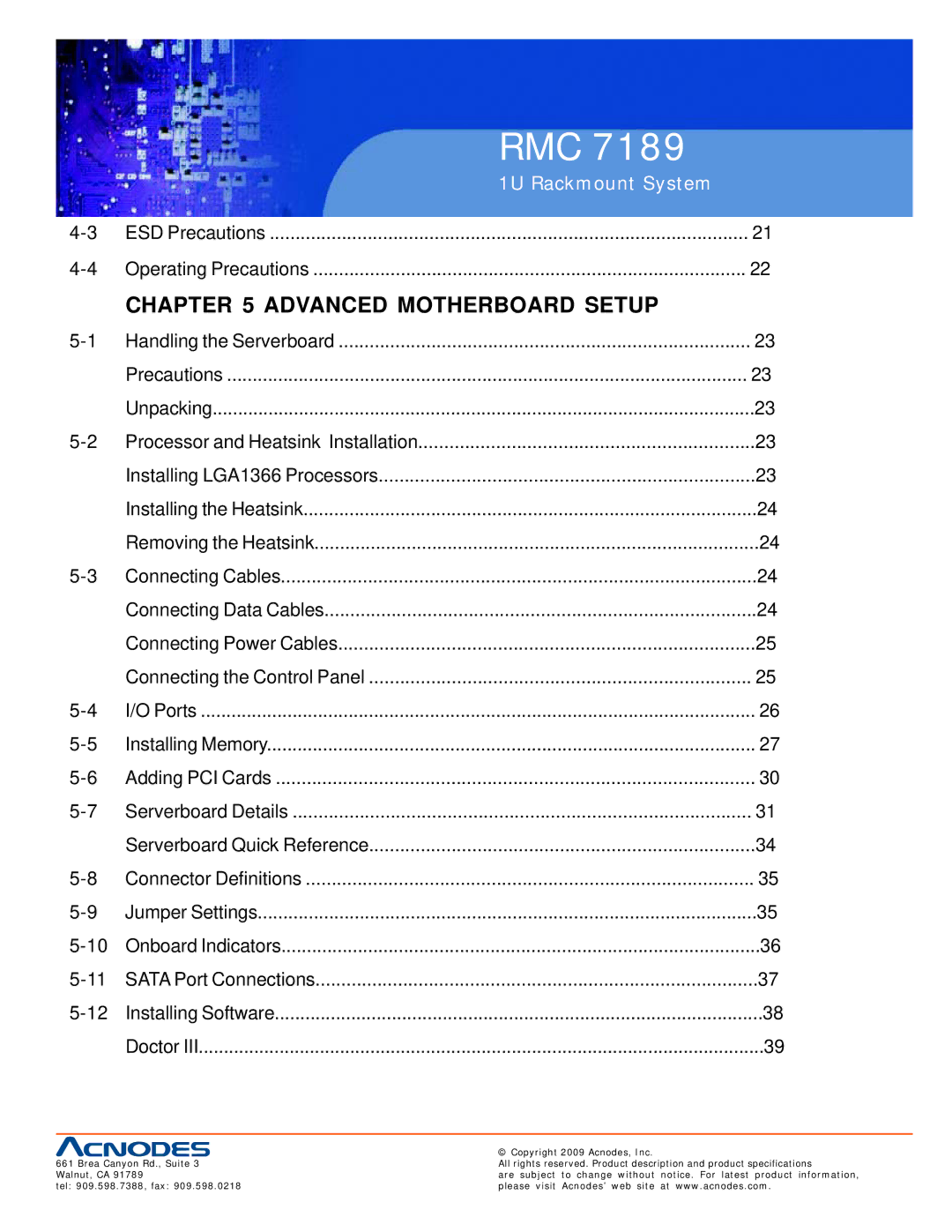 Acnodes RMC 7189 user manual Advanced Motherboard Setup 