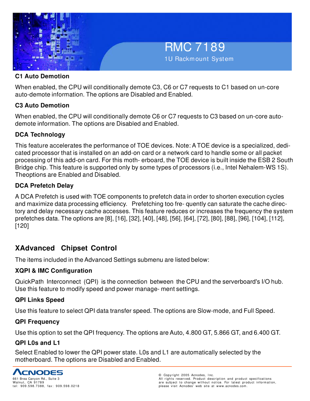 Acnodes RMC 7189 user manual XAdvanced Chipset Control 