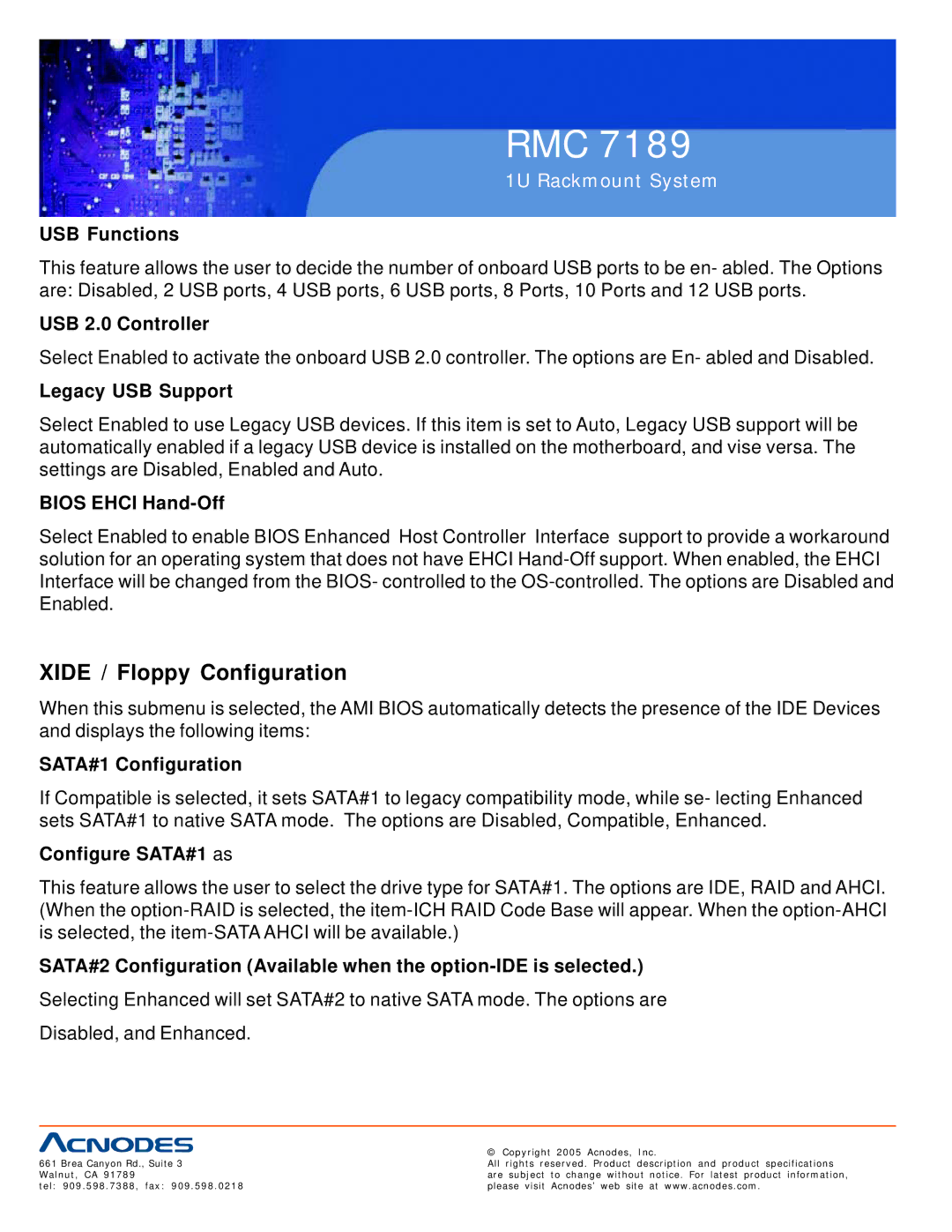 Acnodes RMC 7189 user manual Xide / Floppy Configuration 