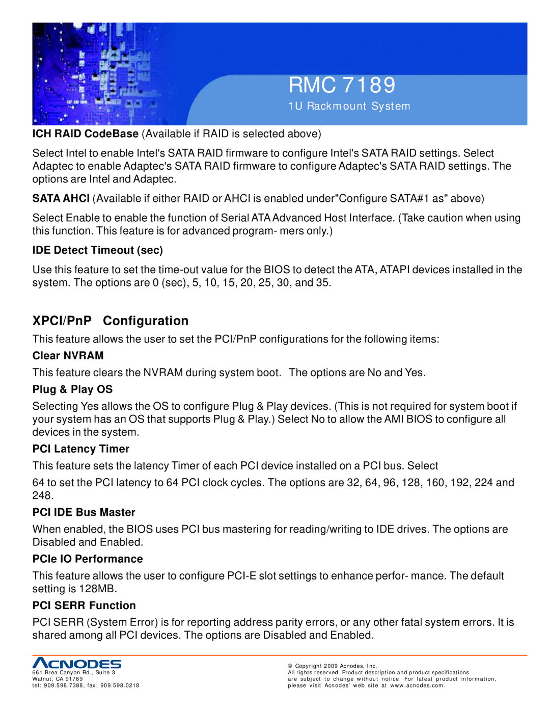 Acnodes RMC 7189 user manual XPCI/PnP Configuration 