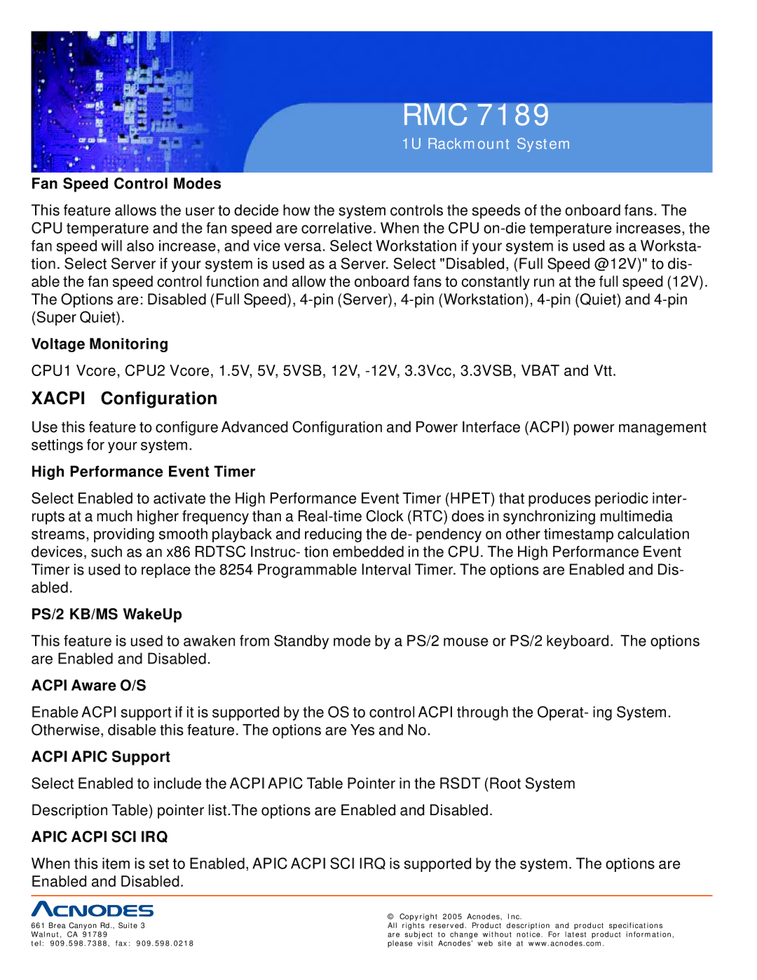 Acnodes RMC 7189 user manual Xacpi Configuration 