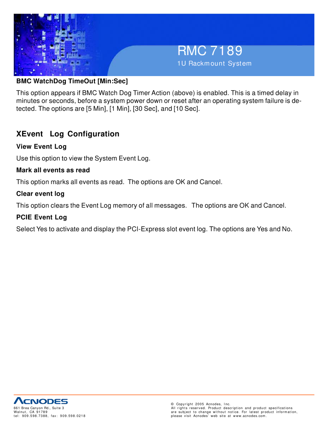 Acnodes RMC 7189 user manual XEvent Log Configuration 