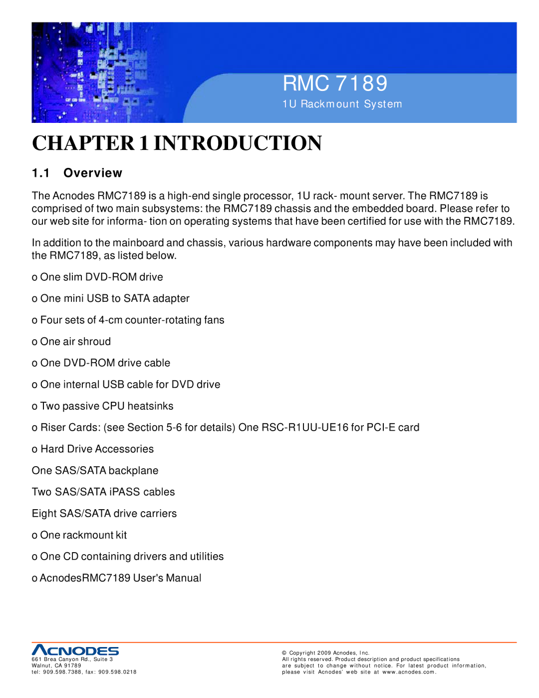 Acnodes RMC 7189 user manual Introduction, Overview 