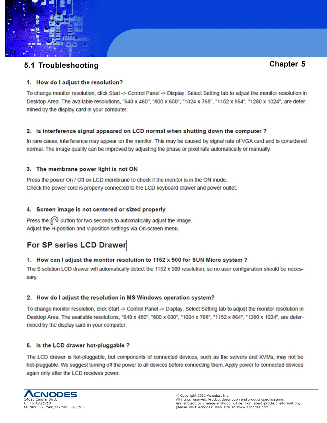 Acnodes RP 1170, RP 1205, RPS 1200 user manual Troubleshooting Chapter 