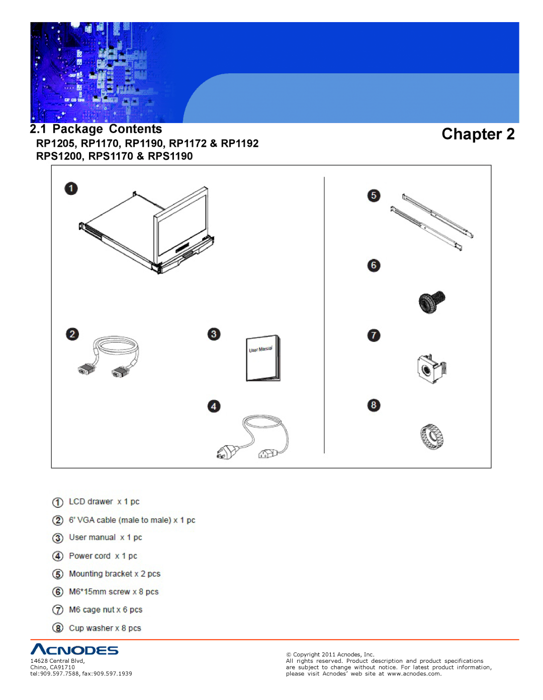 Acnodes RP 1205, RPS 1200, RP 1170 user manual Package Contents 