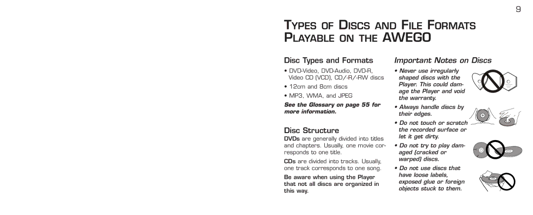 Acomdata.com PDVD7 Types of Discs and File Formats Playable on the Awego, Disc Types and Formats, Disc Structure 