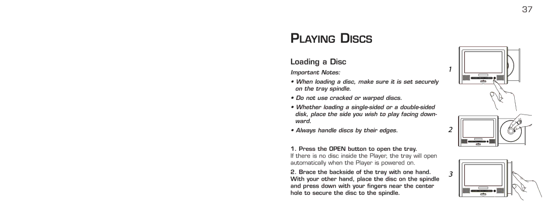 Acomdata.com PDVD7 technical specifications Playing Discs, Loading a Disc 