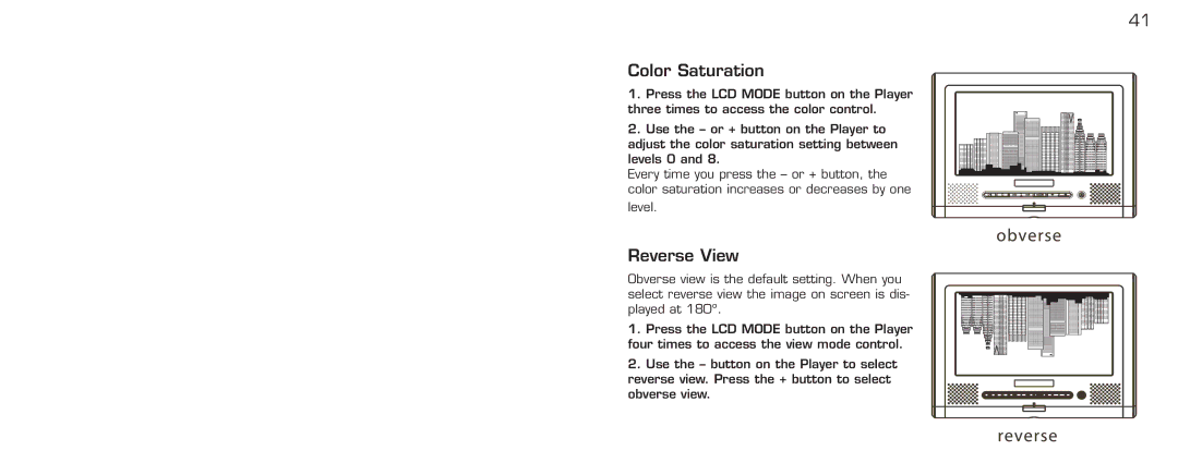 Acomdata.com PDVD7 technical specifications Color Saturation, Reverse View 