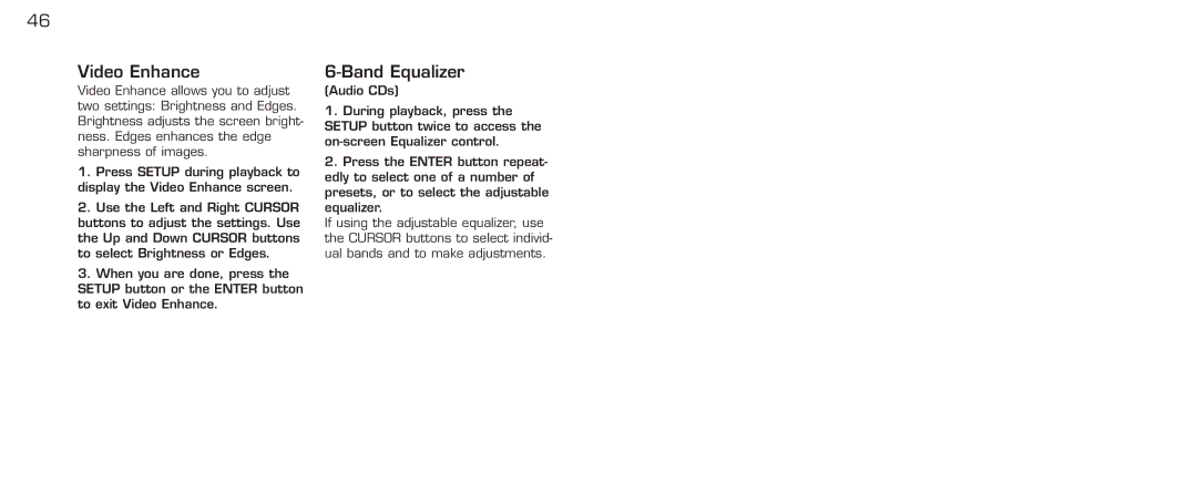 Acomdata.com PDVD7 technical specifications Video Enhance, Band Equalizer 