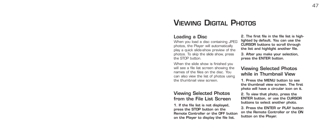 Acomdata.com PDVD7 technical specifications Viewing Digital Photos, Viewing Selected Photos from the File List Screen 