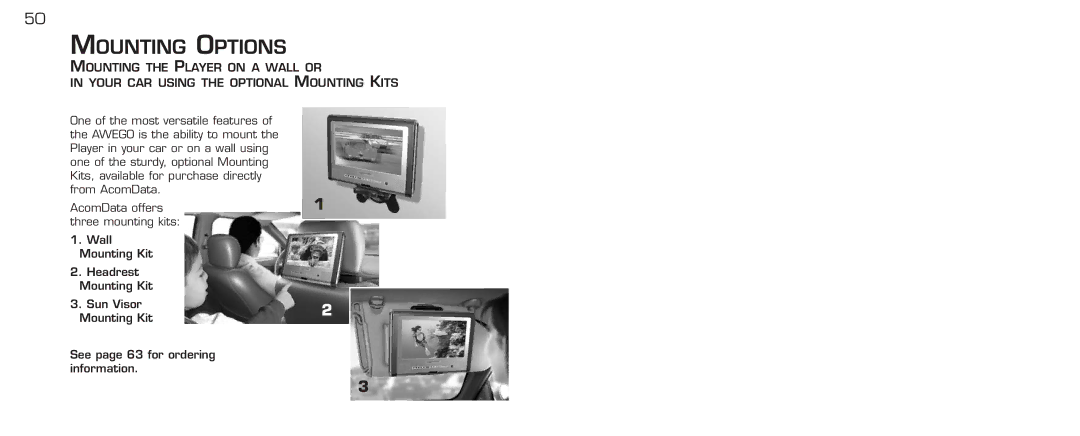 Acomdata.com PDVD7 technical specifications Mounting Options 