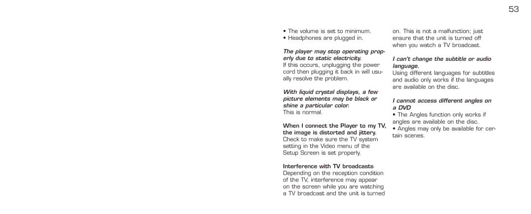 Acomdata.com PDVD7 technical specifications Can’t change the subtitle or audio language 