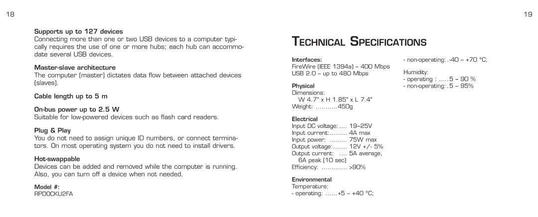 Acomdata.com RPDOCKU2FA manual Technical Specifications 