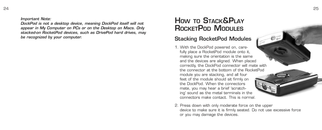 Acomdata.com RPDOCKU2FA manual HOW to STACK&PLAY Rocketpod Modules, Stacking RocketPod Modules 