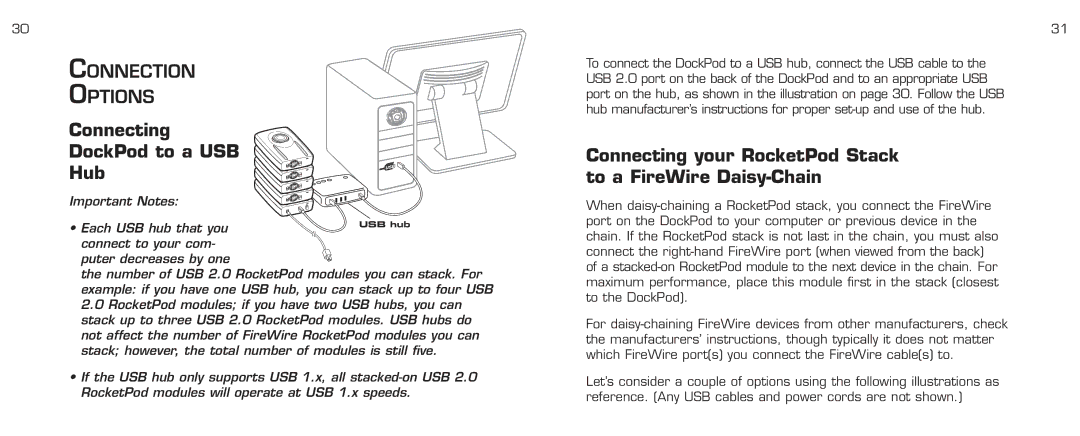 Acomdata.com RPDOCKU2FA manual Connection Options, Connecting DockPod to a USB Hub 