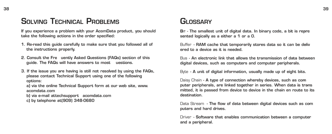 Acomdata.com RPDOCKU2FA manual Solving Technical Problems, Glossary 