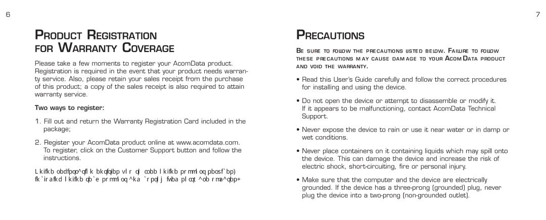 Acomdata.com RPDOCKU2FA manual Product Registration For Warranty Coverage, Precautions 