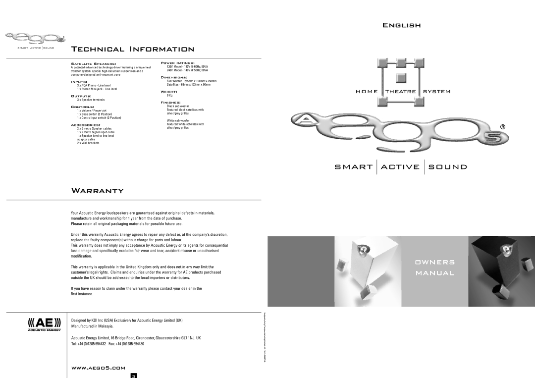 Acoustic Energy A Ego 5 owner manual English 