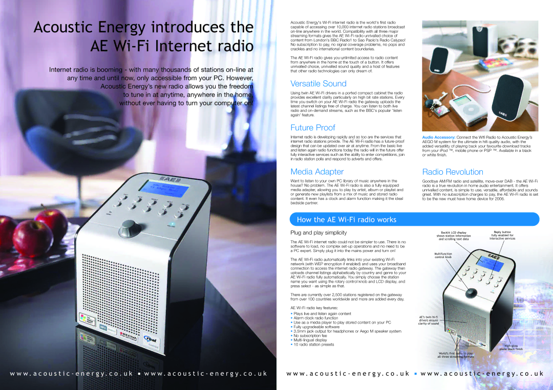 Acoustic Energy Internet Radio manual Versatile Sound, Future Proof, Media Adapter, Radio Revolution 