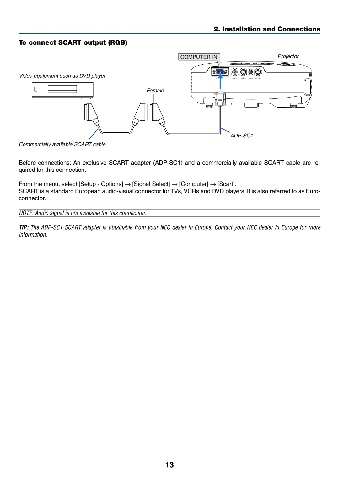 Acoustic Energy LT30, LT25, LT35 manual Installation and Connections To connect Scart output RGB 