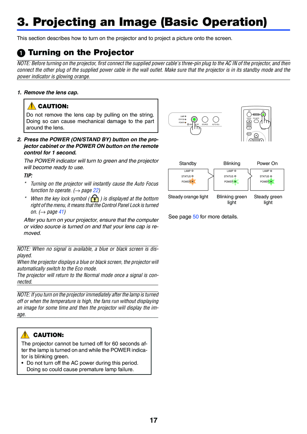 Acoustic Energy LT25, LT30, LT35 manual Projecting an Image Basic Operation, Turning on the Projector 