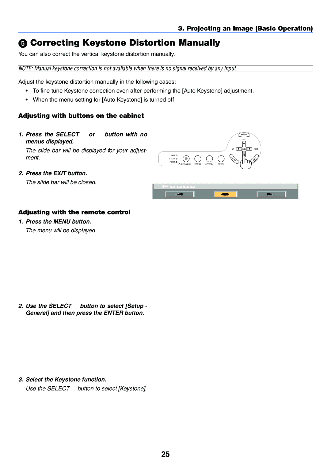 Acoustic Energy LT30, LT25, LT35 manual Correcting Keystone Distortion Manually 