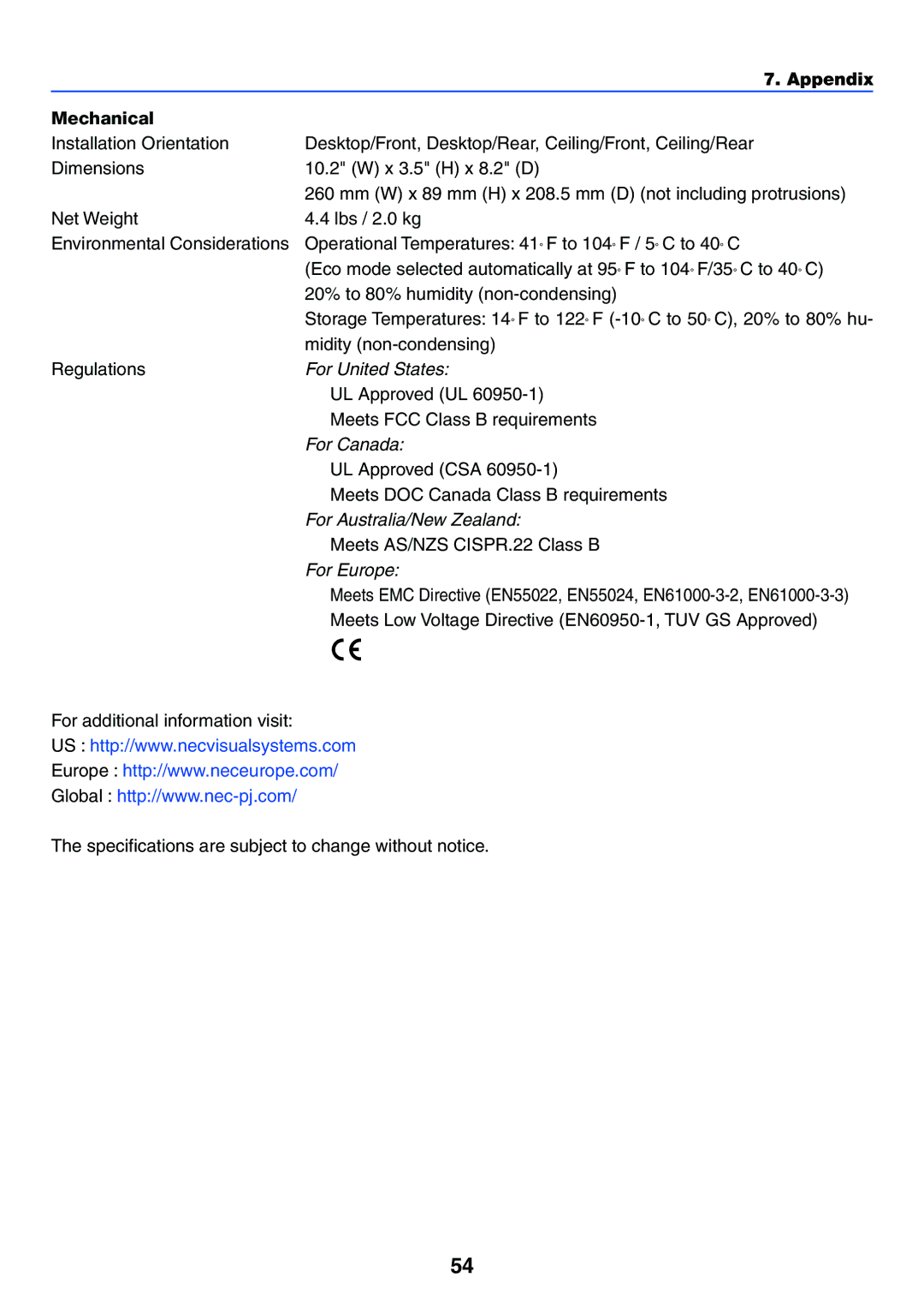 Acoustic Energy LT35, LT30, LT25 manual Appendix Mechanical, For Europe 